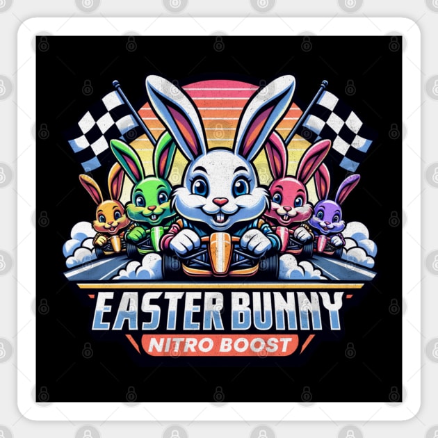 Easter Bunny Nitro Boost Cute Racing Bunnies Checkered Flag Race Track Happy Easter Rabbit Racer Sticker by Carantined Chao$